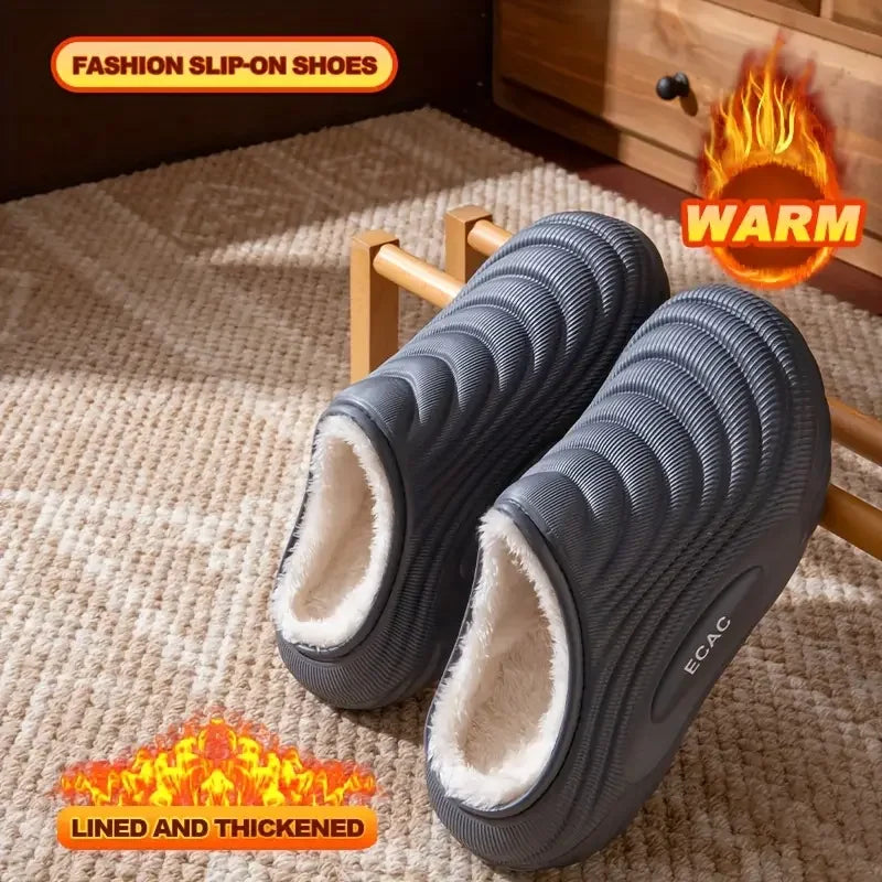 Winter men women Slippers Indoor Leather House Waterproof Warm Home Fur Slipper Couple Shoes Plush Size outdoors Non slip Shoes