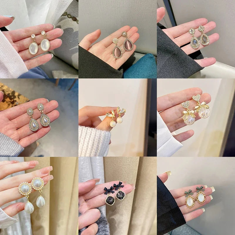 Korean Style Oval Water Drop Stone Ear Clip Earrings Baroque Pearl Rhinestone Ear Clip Earrings Without Piercing for Women