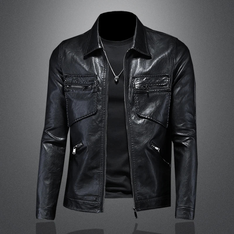 2024 Autumn and Winter New Men's Fashion Handsome Trend Business Leisure Lapel Motorcycle Leather Coat Slim Stylish Man  M-4XL