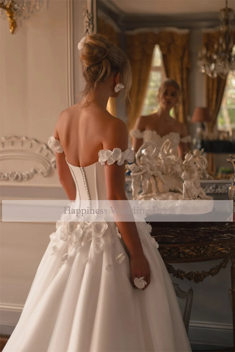 Customized Sweetheart  3D Flowers Cap Sleeve  Wedding Dress    Buttons Color Bridal Gown robe de mariée