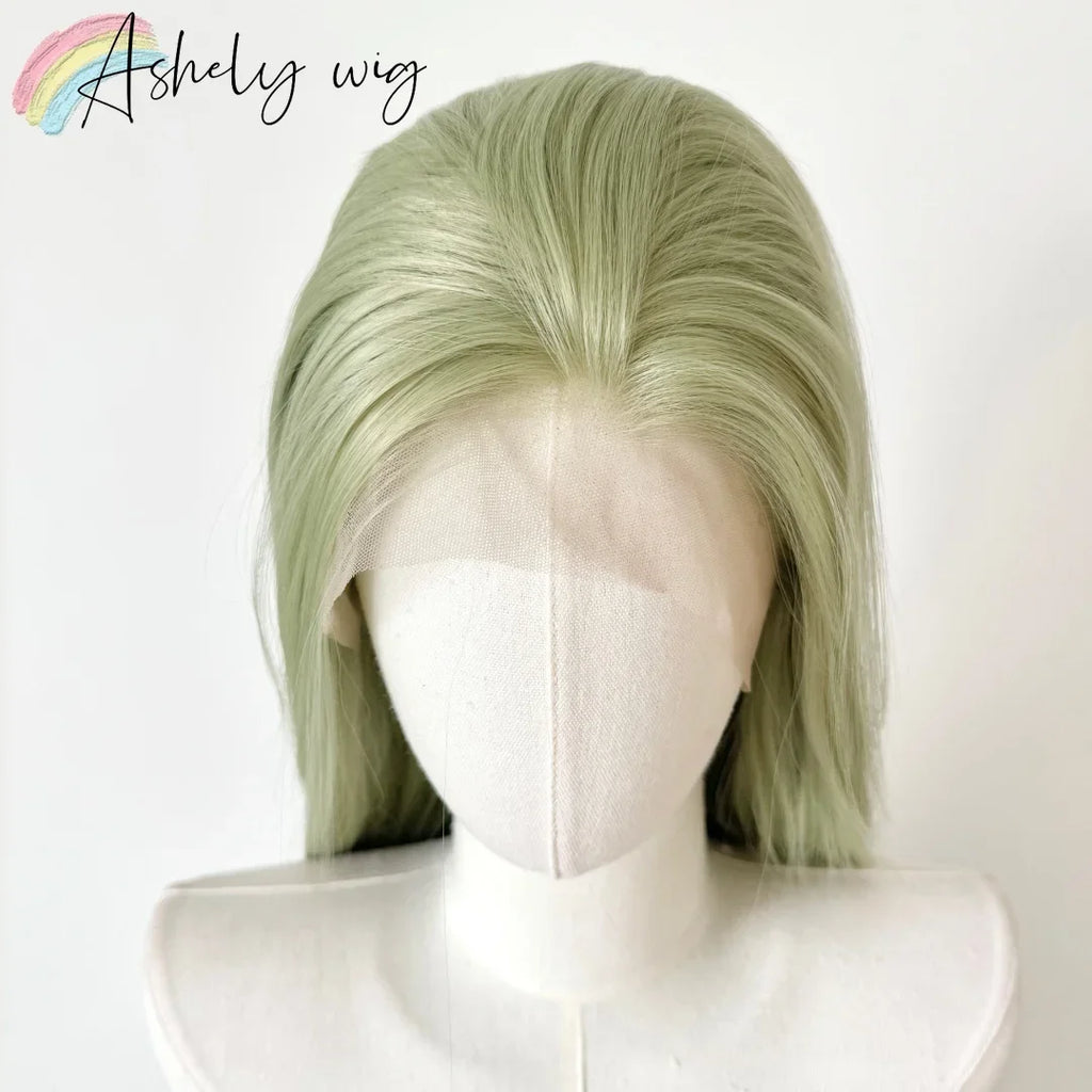 Matcha Green Lace Front Wig 13x4 Frontal Wig 26inch Long Straight Hair Wig for Cosplay High Temperature Resistant Synthetic Wigs
