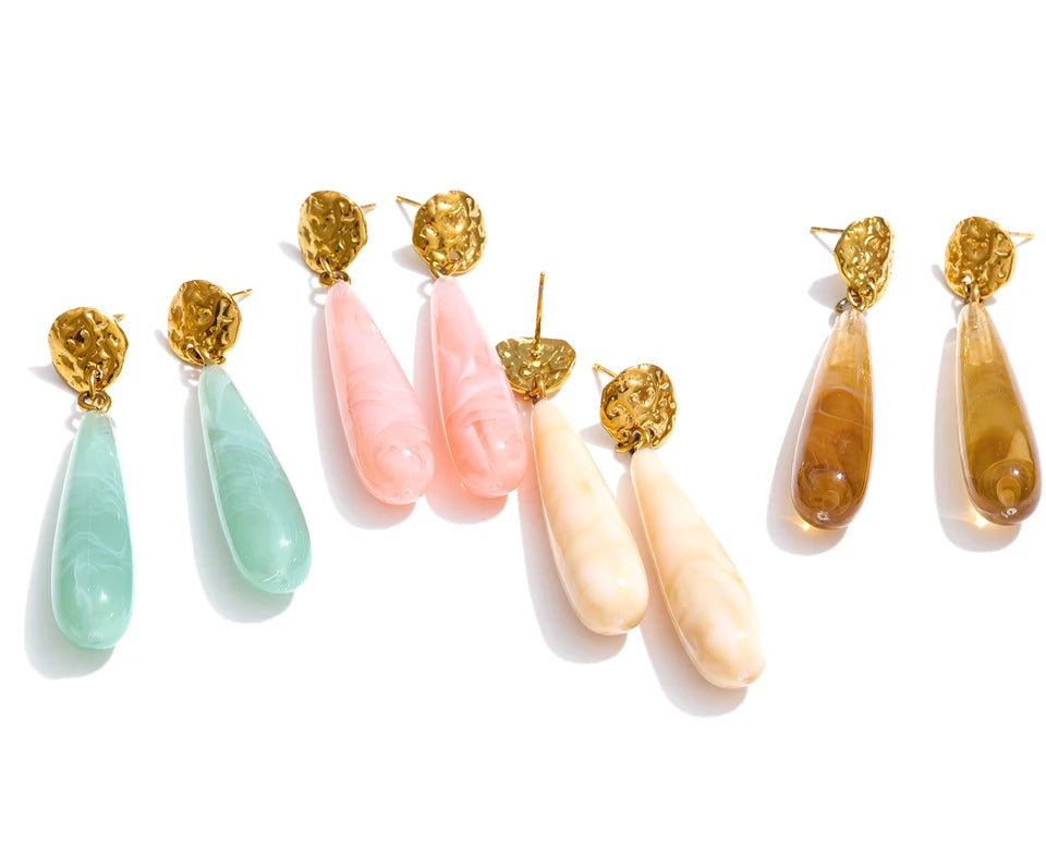 Yhpup 4 Color Acrylic Resin Teardrop Dangle Summer Earrings for Women Stainless Steel Exclusive Candy Fashion Jewelry