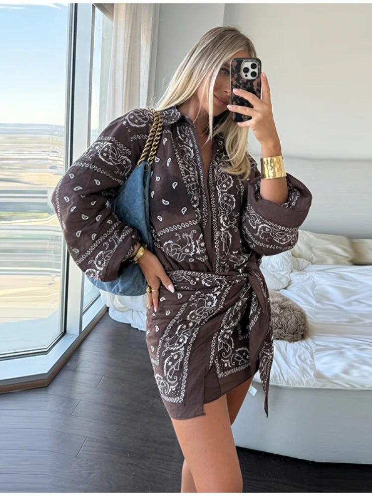 Fashion Lightweight Floral Print Oversized Coat & Square Scarf Skirt & Long Pants For Women Lady 2026 Holiday Streetwear Outfits