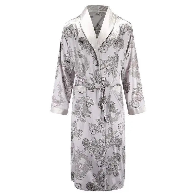 Luxury Men's Silky Kimono Robe Loose Home Clothes Female Dragon Printing Dressing Gown Male Sleepwear Loose Loungewear Pjs