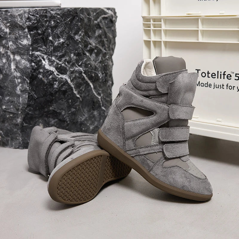 AIYUQI Women’s Ankle Boots 2026 New Genuine Leather 8CM Hidden Heel Women’s Platform Casual Sneakers Women