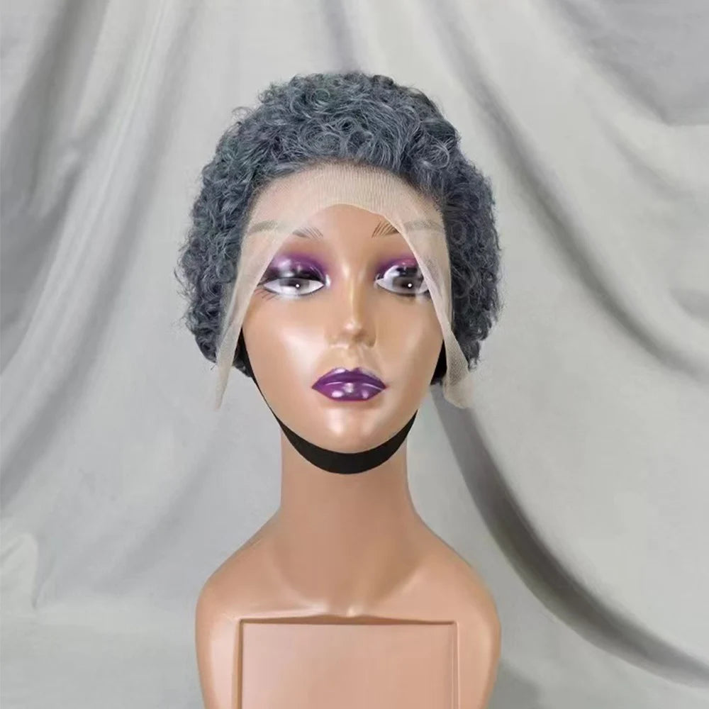 13x4 Lace Frontal Short Pixie Cut Curly Wave  Human Hair Wigs 180% Density 13x4 Lace Front Human Hair Wig for Black Women