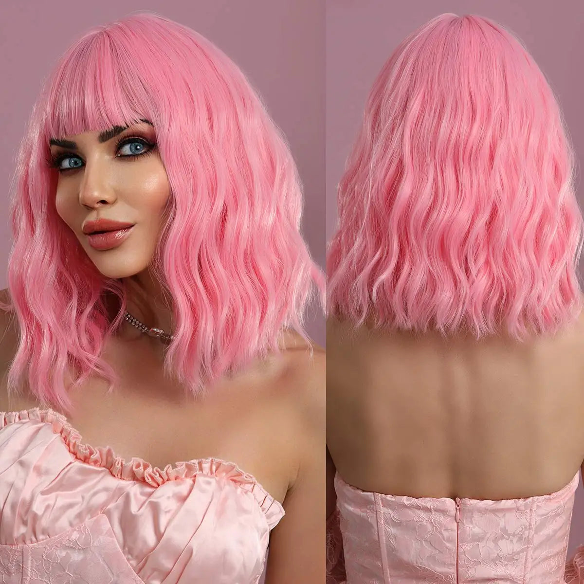7JHH WIGS Short Bob Wig Ombre Blonde Wig for Women Daily Party Natural Synthetic Hair Wig with Bangs Heat Resistant Fiber