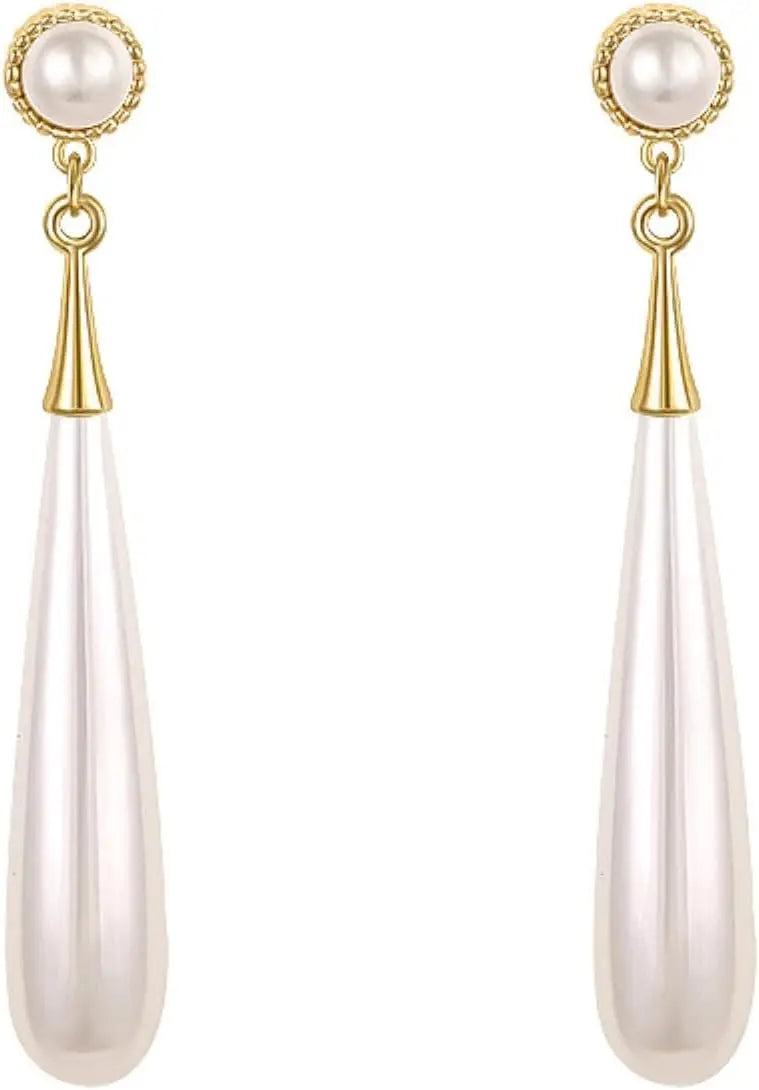 French Elegant Imitation Pearl Drop Shape Long Earrings Party for Women Trendy