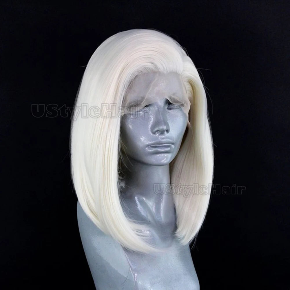 Platinum Blonde Short Bob Wig 13x4 Lace Front Synthetic Hair Wigs for Women Natural Hairline Glueless Daily Use Cosplay Party