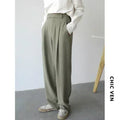 CHIC VEN Simple Casual Women Twill Suit Pants Wide Leg Pants Straight Floor Pants Office Ladies Female Trousers