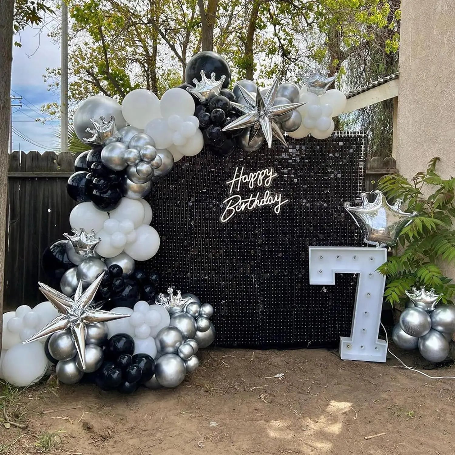 96Pcs Black and Silver White Balloon Garland Arch Kit with Stars and Disco Foil Balloons for Birthday Graduation Party Decor