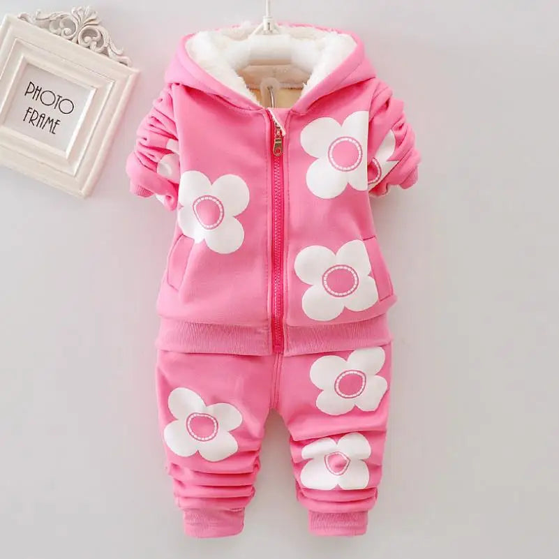 Children's Winter Padded Clothes Suit Boys Girls hooded Thickened Cotton Quilted Trousers0-5T Baby Home Service 2-Piece Set