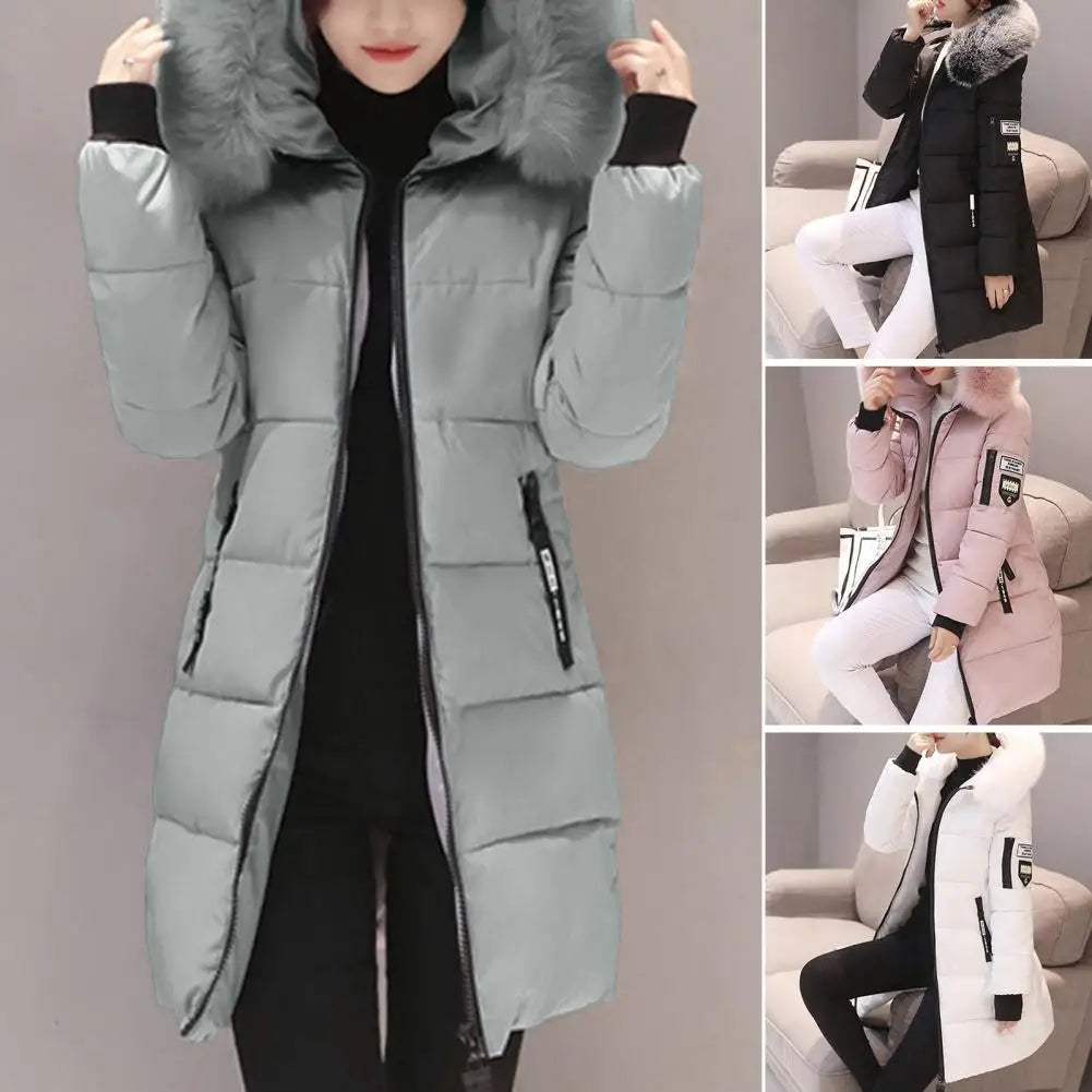 2026 New Winter Coat Women's Jacket Fur Neckline Long Basic Coats Thick Jackets Cotton Padded Outerwear Parkas Female Clothes