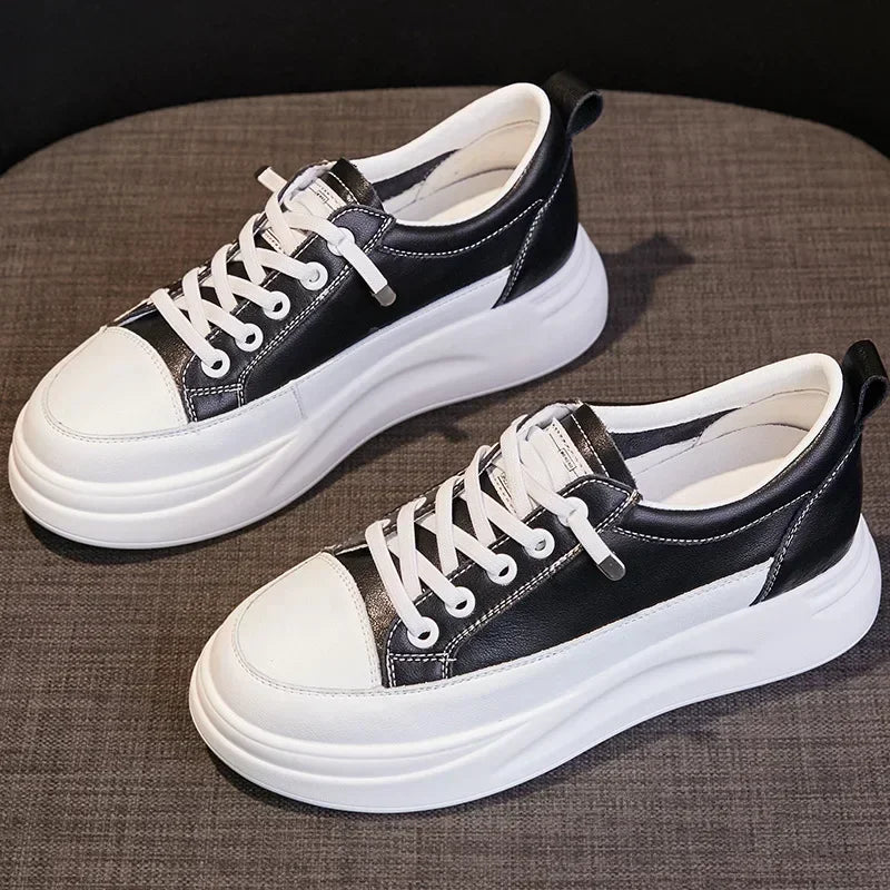 Fujin 4.5cm Genuine Leather Women Shoes Platform Flats Breathable Women Mesh Shoes White Sneakers Spring Autumn Summer Shoes