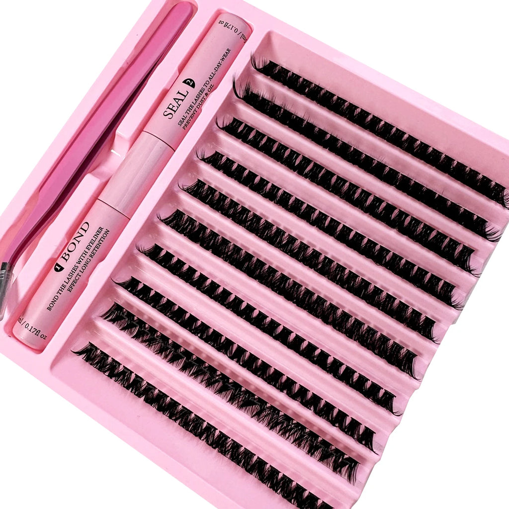 DIY Lashes Extension Kit Lash Bond and Seal Remover Eyelashes 200 PCS Clusters Makeup Tools for Gluing Lashes Gluing Glue