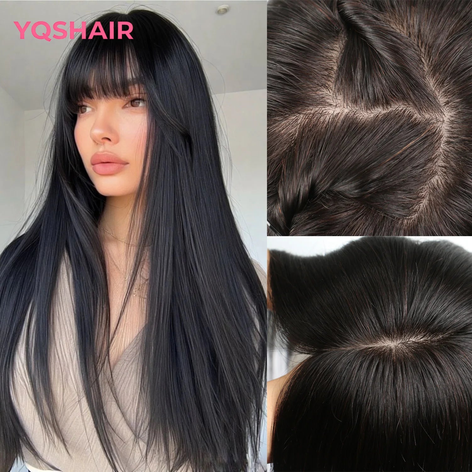 Silk Base Wig Brown 100% Human Hair Wig with Bangs 6x6“ Real Virgin European for Women 24”Raw Hair with PU Around Everyday Wear