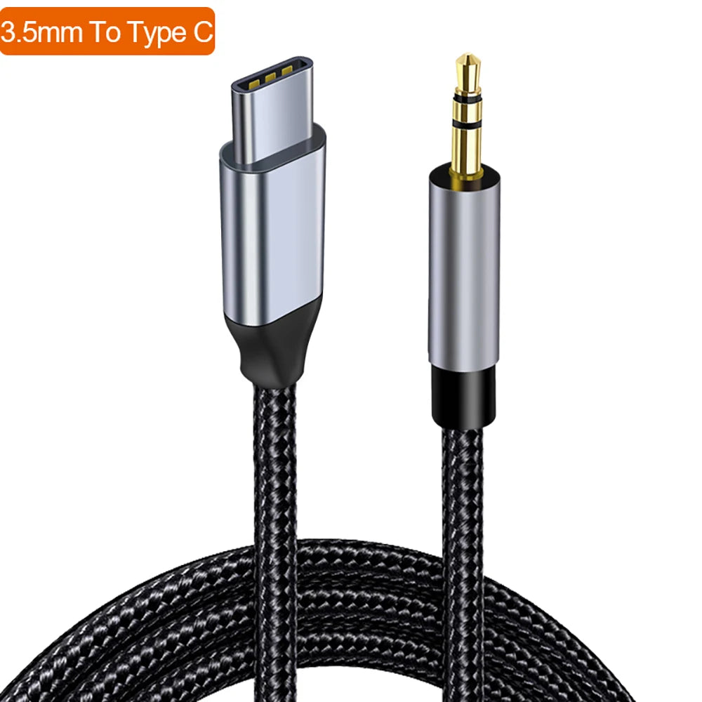 0.5m/1m/1.5m/2m Audio extension cord USB C To 3.5mm Audio line Car Video Headphone Speaker Adapter Type C To 3.5Mm Jack AUX Cord