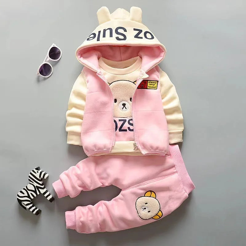 3Pcs Newborn Clothes Baby Girl Clothes Sets Infant Outfit Autumn Winter Vest+Sweater+ Pants Toddler Clothing Set Warm Suits 0-4Y
