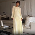 Elegant Pleated Long Lantern Sleeve Long Dress Women O-neck Folds Loose Holiday Beach Dresses 2025 Summer Commute Chic Vestidos