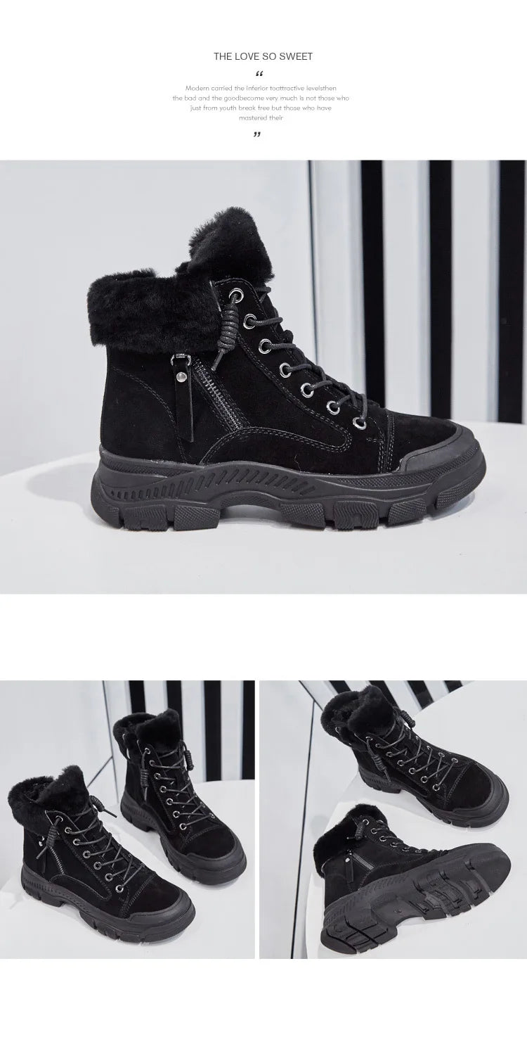 GKTINOO 2026 Winter Shoes Women Snow Boots Thick Sole Warm Plush Winter Shoes Genuine Leather Suede Women Ankle Boots Sneakers