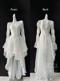 REDDACHiC Princess Trailing Party Gown Women White Floral Embroidery Puff Sleeves Lace Up Backless Hi-Lo Mini Dress Wedding Gown