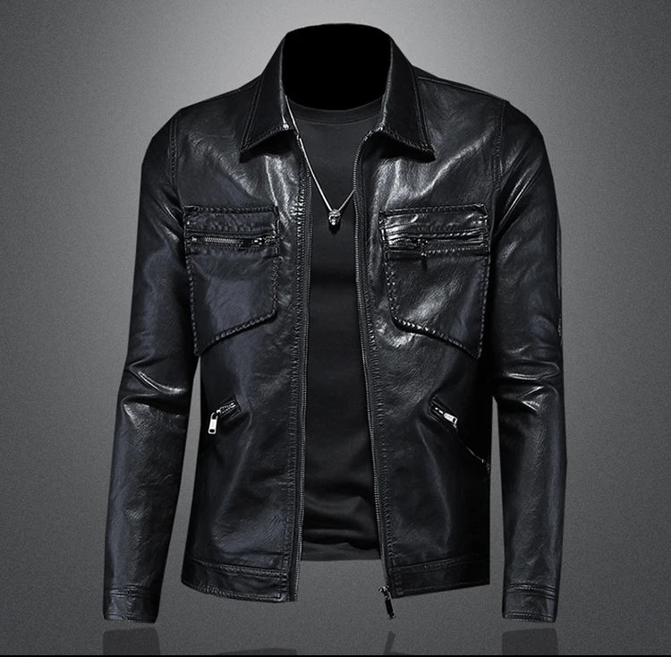 2024 Autumn and Winter New Men's Fashion Handsome Trend Business Leisure Lapel Motorcycle Leather Coat Slim Stylish Man  M-4XL