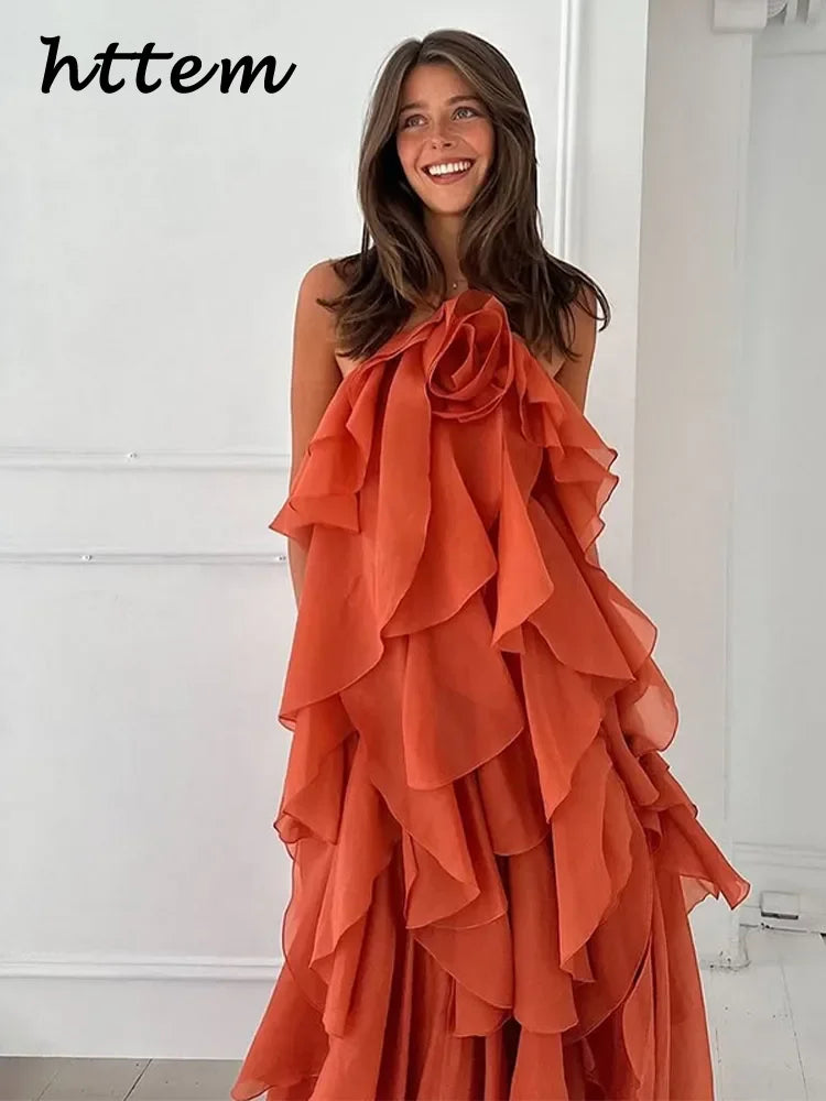 Sexy Cascading Ruffles Long Party Dress Women Halter Backless Sleeveless Blue Lace Up Dresses 2026 Summer Lady Chic Evening Gown