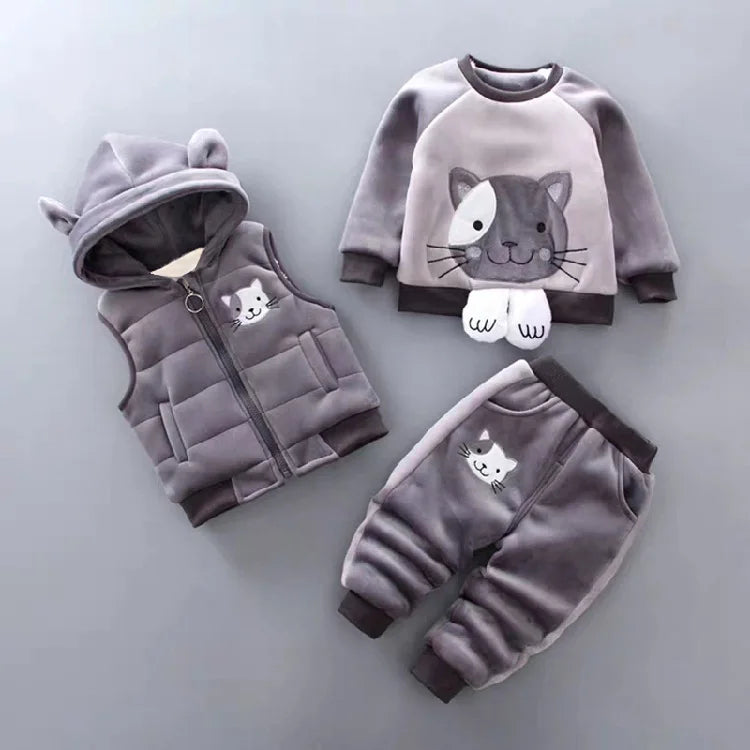 Children's Winter Padded Clothes Suit Boys Girls hooded Thickened Cotton Quilted Trousers0-5T Baby Home Service 2-Piece Set