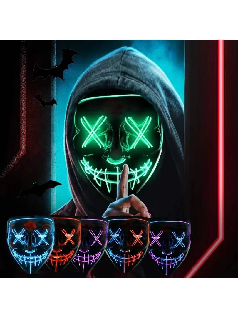 Wireless Halloween Neon LED Purge Mask Masque Masquerade Party Masks Light Grow in the Dark Horror Mask Glowing Masker
