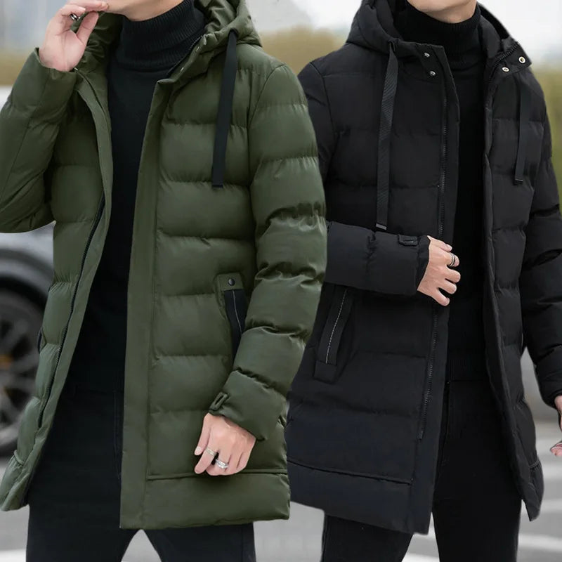 Winter medium and long men's hooded cotton clothes 2026 new down cotton clothes long men's jackets men clothing