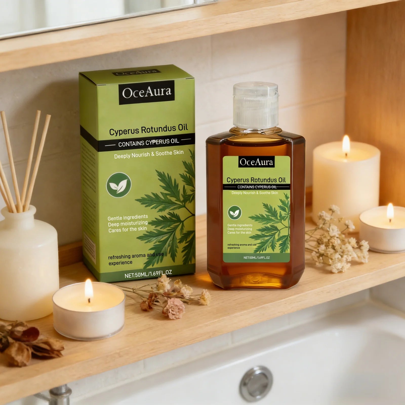 OceAura Cyperus Rotundus Oil Deep Hydration Repair Skin Soothing Improve Redness Non Greasy Massage Oil for the Body Care 50ml