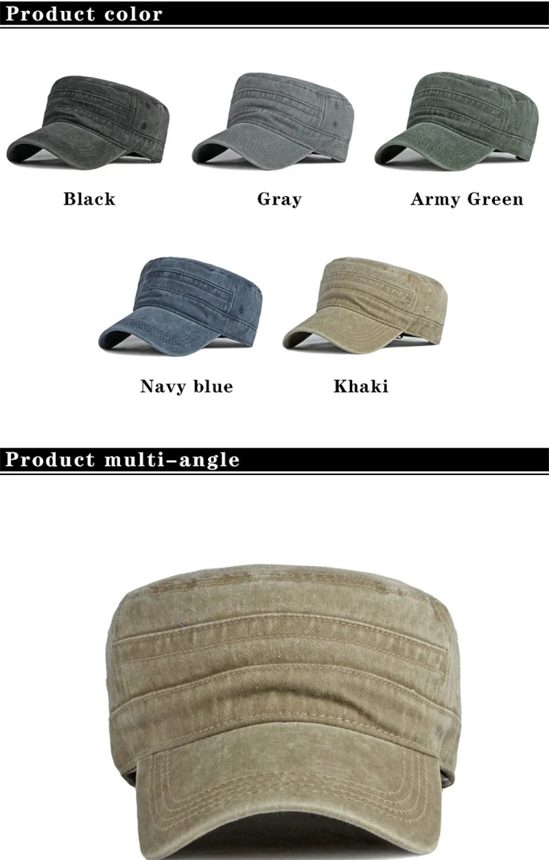 Spring Summer Short Brim Army Hat Men Women Outdoor Retro Washed Cotton Big Head Sunshade Flat Caps Military Cap Fishing Hats