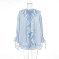 Casual Ruffled Shirt Shorts 2-Piece Set Women V Neck Flare Sleeve Lace-up Loose Blouse Shorts Suit Summer Beach Vacation Outfits