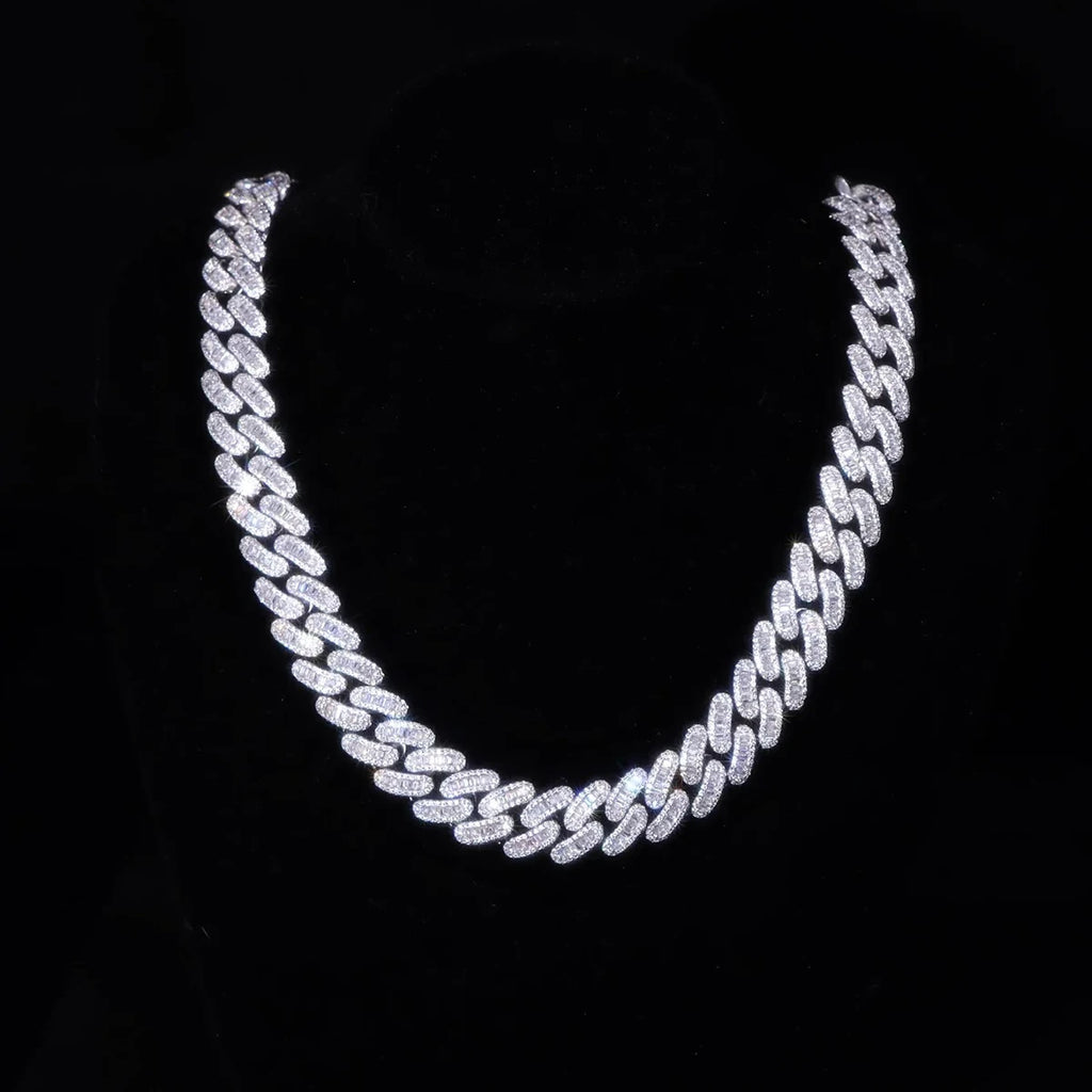 Aokaishen Baguette Miami Cuban Link Chain for Men Neckace Choker Real Gold Plated Hip Hop Fashion Jewelry