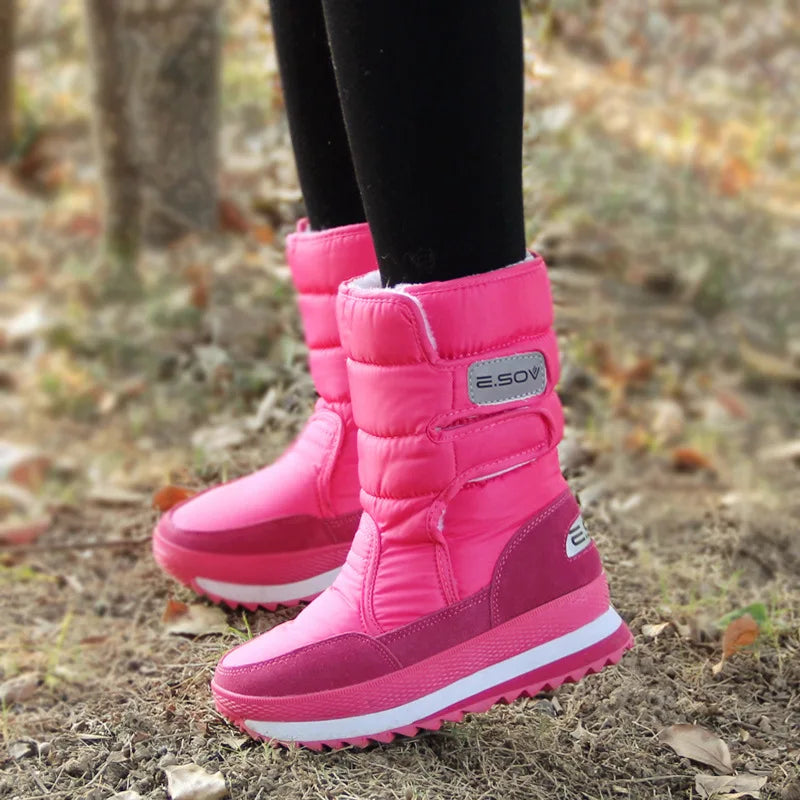 Winter Thick Women's Snow Boots Warm Plush Mid-calf Boots Non Slip Waterproof Platform botas invierno mujer Casual White Shoes