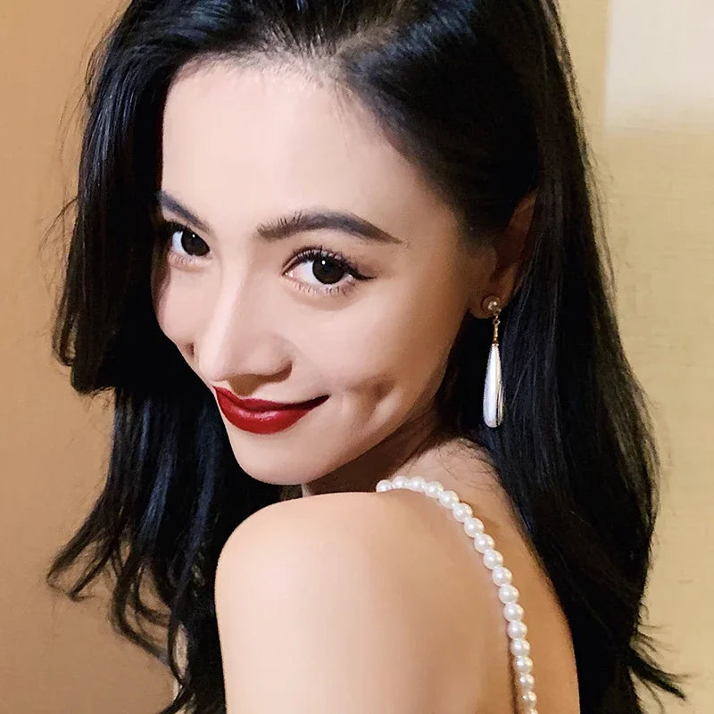 French Elegant Temperament Imitation Pearl Drop Shaped Long Earrings Party Premium Accessories for Womens Fashion Luxury Jewelry