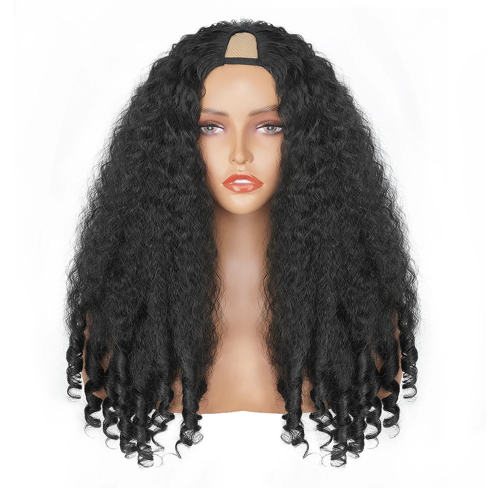 Afro Curly Yaki Wigs for Black WomenHeadband Kinky Straight Full Machine Synthetic Wigs Yaki Straight Glueless Clip in Vpart Wig