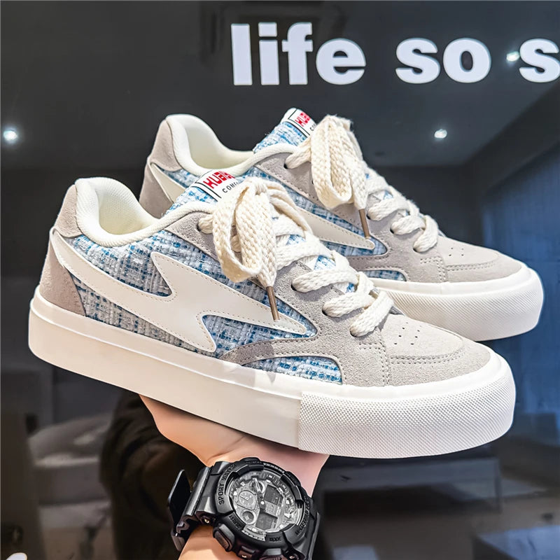 Unisex Denim Canvas Skateboard Shoes Fashion Streetwear Style Comfort Platform Lace Up Casual Sneakers For Men Women