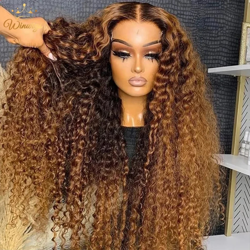 300% High Density Deep Wave Highlight 13x4 13x6 HD Lace Frontal Water Wave Wig Brazilian P4/27 Color Curly Human Hair Wigs