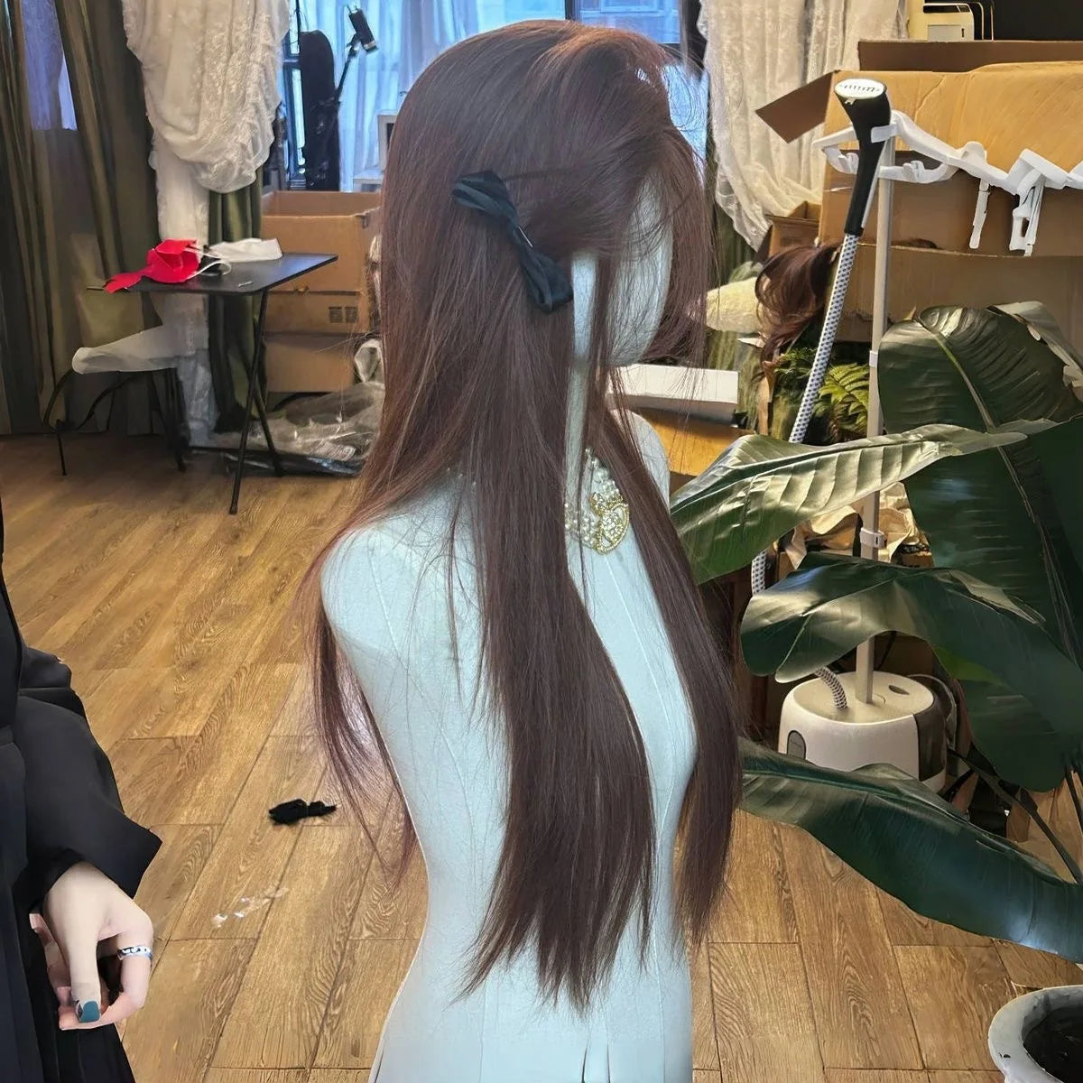Lace Front Synthetic Wigs Pink Brown Wig Long Straight Lolita Wig Female Cosplay Heat Resistant Wig for Daily Use 가발