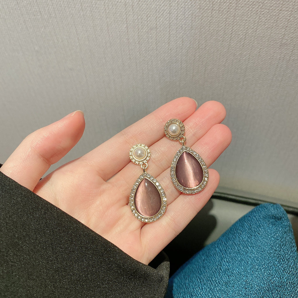 Korean Style Oval Water Drop Stone Ear Clip Earrings Baroque Pearl Rhinestone Ear Clip Earrings Without Piercing for Women