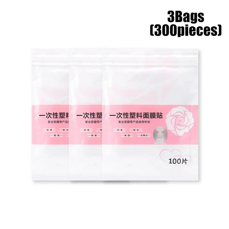 500-100PCS Disposable Plastic Film Full Face Cleaner Mask Neck Stickers Paper Transparent Masks Wrap Facial Beauty Makeup Tools