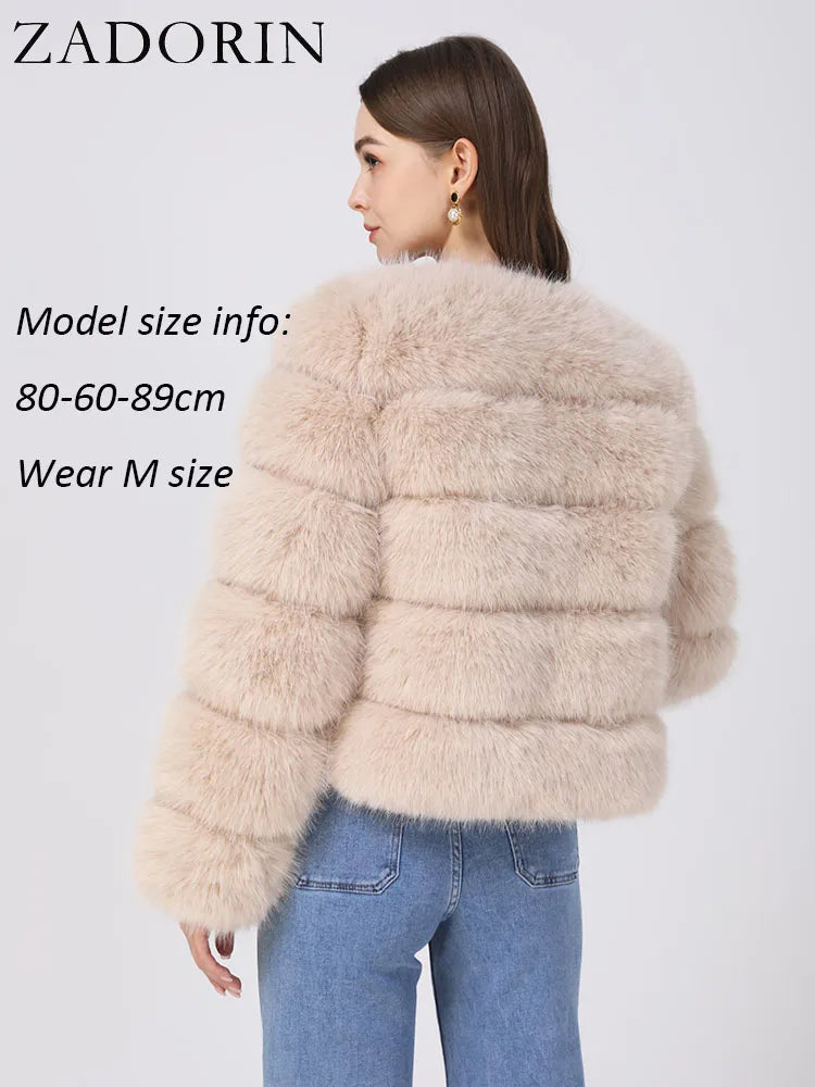 ZADORIN Long Sleeve Faux Fox Fur Coat Women Winter Fashion Thick Warm Fur Coats Outerwear Fake Fur Jacket Woman Clothing