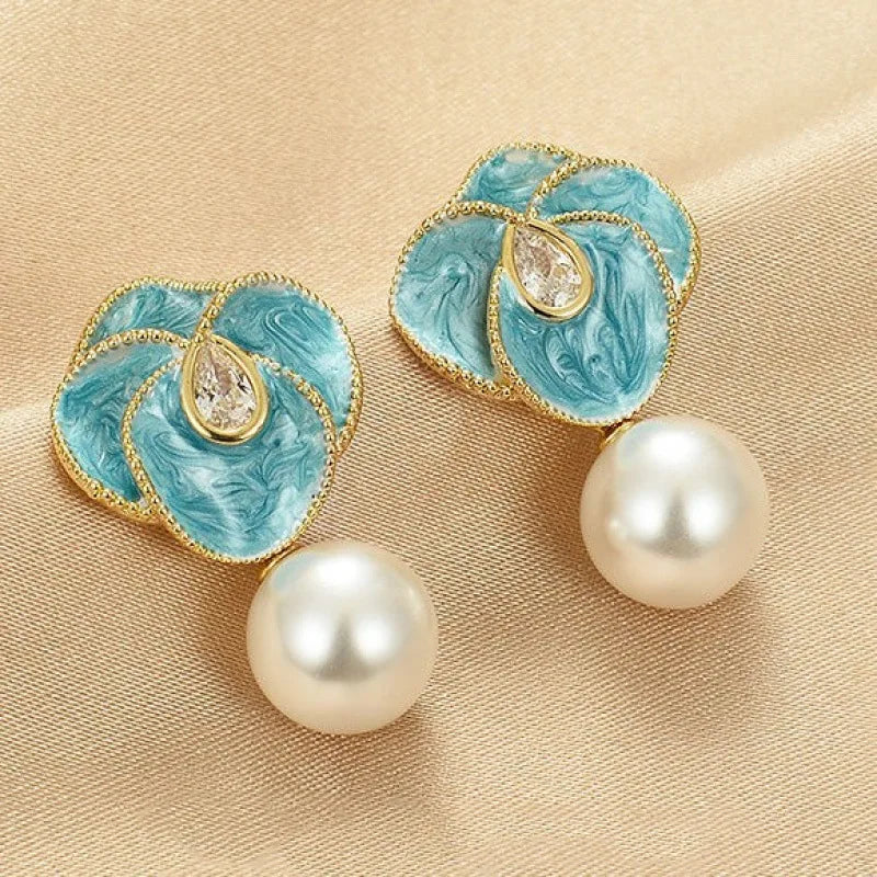 Fashion CrysFashion  Long Bowknot Waterdrop Pearl Earrings Woman Simple Cute Vintage Square lower Statement Earring Jewerly