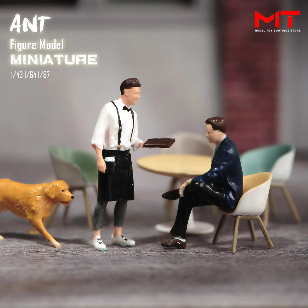 Miniature Figurines 1/87 1/64 1/43 1/24 Restaurant Waiter Diners Smoking Man Model Scene Figure DIY Creative Photography Props