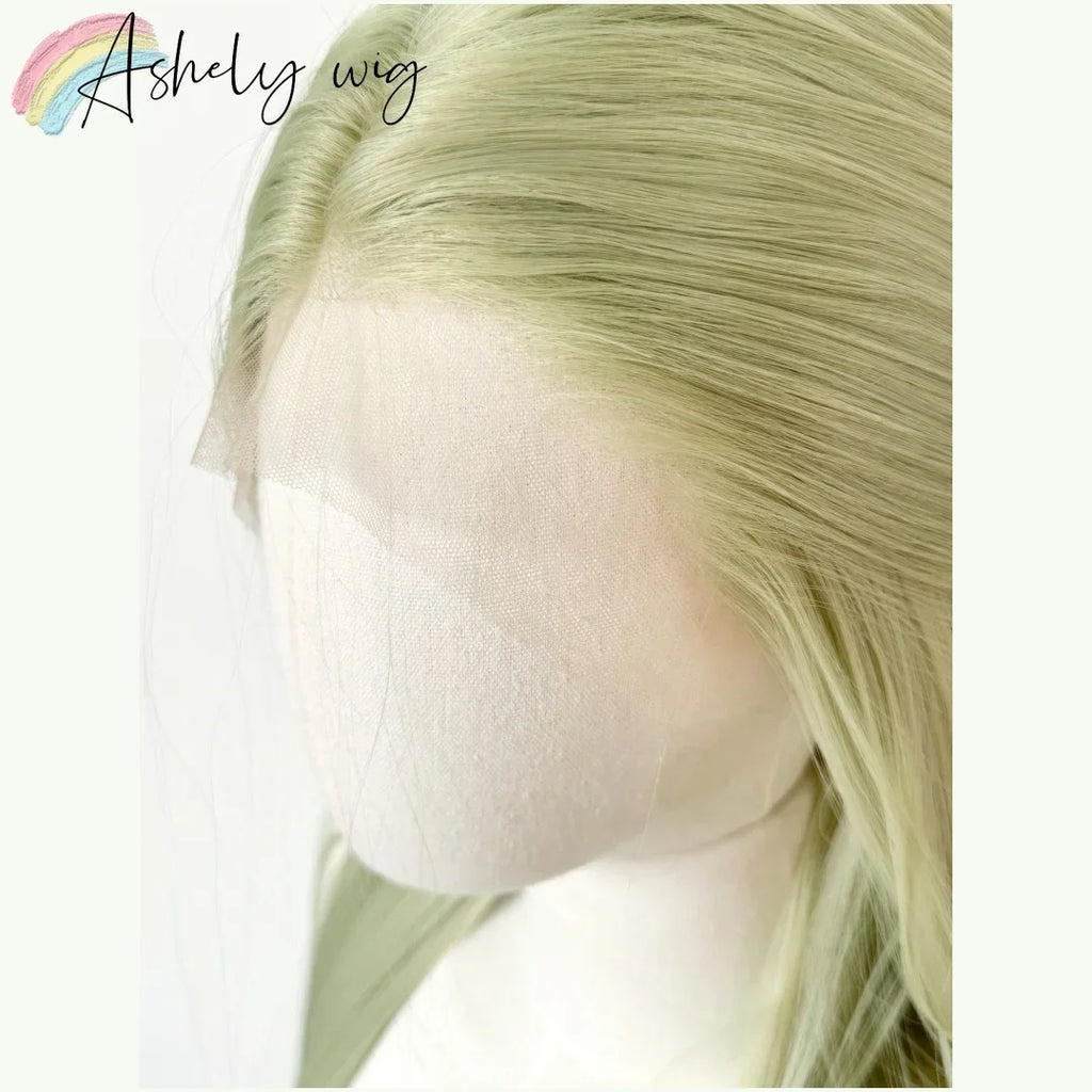 Matcha Green Lace Front Wig 13x4 Frontal Wig 26inch Long Straight Hair Wig for Cosplay High Temperature Resistant Synthetic Wigs