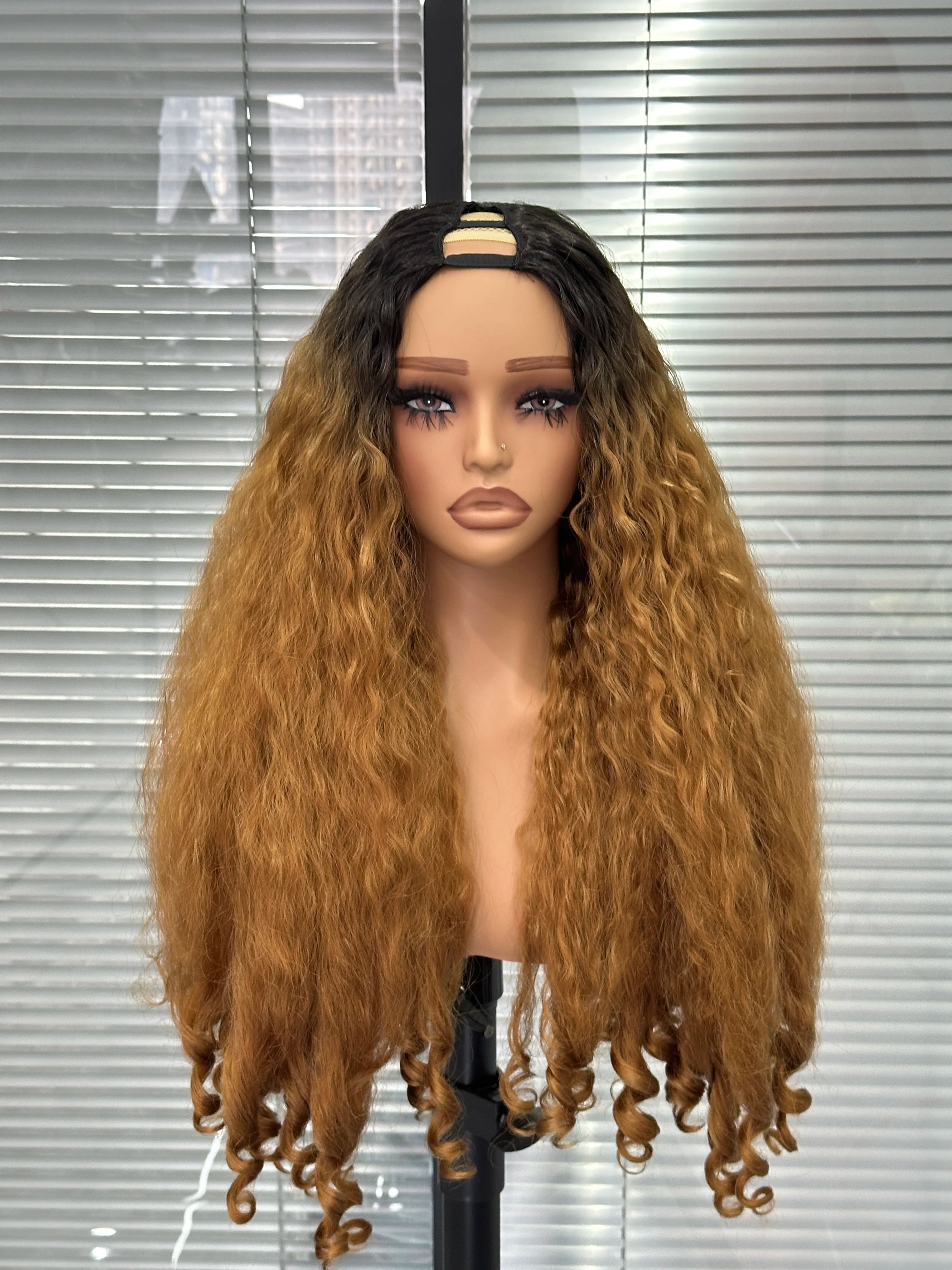 Afro Curly Yaki Wigs for Black WomenHeadband Kinky Straight Full Machine Synthetic Wigs Yaki Straight Glueless Clip in Vpart Wig
