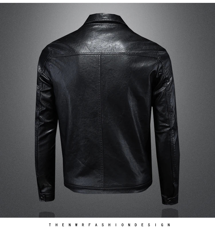 2024 Autumn and Winter New Men's Fashion Handsome Trend Business Leisure Lapel Motorcycle Leather Coat Slim Stylish Man  M-4XL