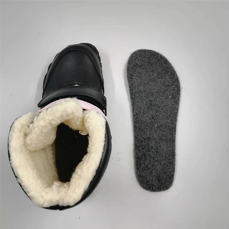ZZFABER Girls Barefoot Boots Warm Soft  Winter Shoes for Girls Flexible Snow Boots
