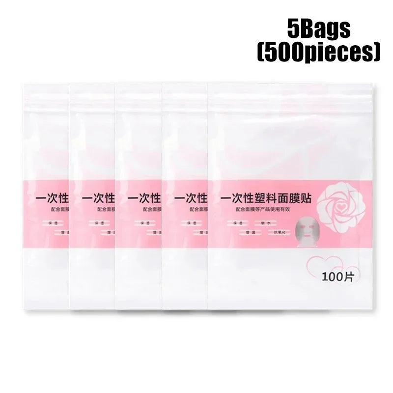 500-100PCS Disposable Plastic Film Full Face Cleaner Mask Neck Stickers Paper Transparent Masks Wrap Facial Beauty Makeup Tools